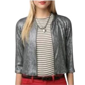 Anthropologie Silence + Noise Sequins Jacket Silver
